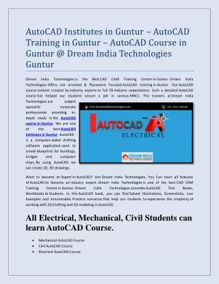 AutoCAD Institutes in Guntur – AutoCAD Training in Guntur – AutoCAD Course in Guntur @ Dream India Technologies Guntur