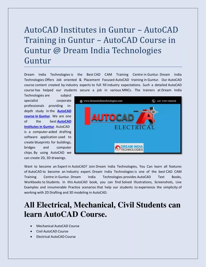 autocad institutes in guntur autocad training