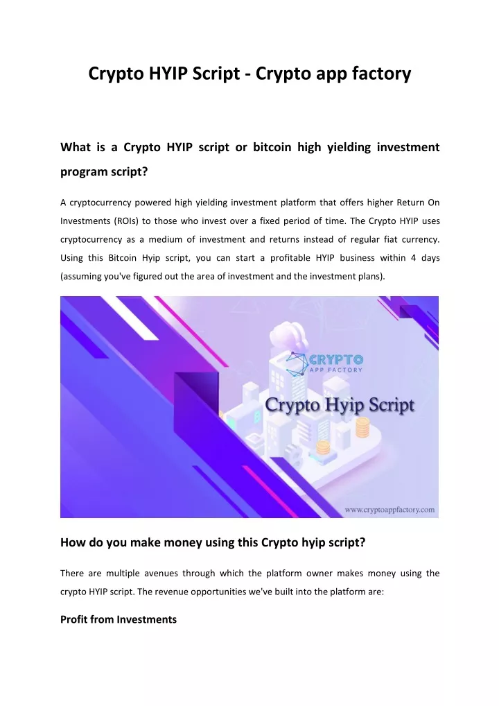 crypto hyip script crypto app factory
