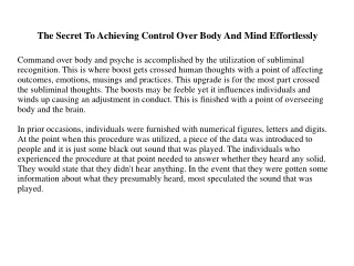 The Secret To Achieving Control Over Body And Mind Effortlessly
