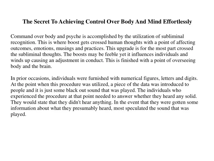 the secret to achieving control over body