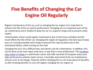 Five benefits of changing the car engine oil regularly