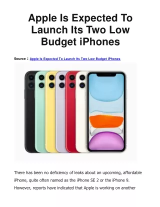 Apple Is Expected To Launch Its Two Low Budget iPhones