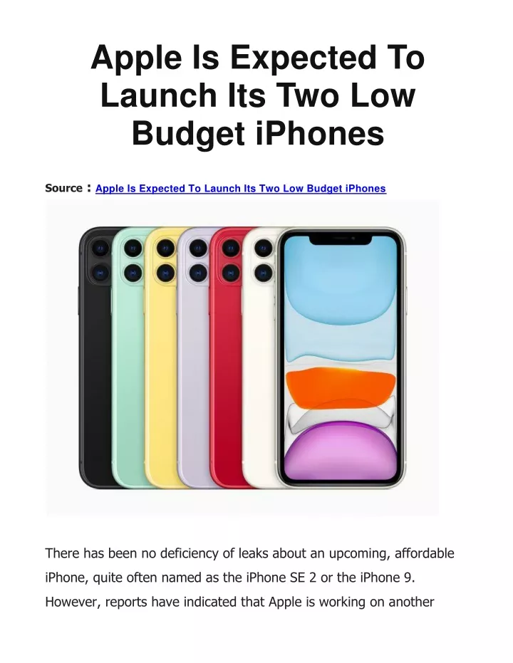 apple is expected to launch its two low budget