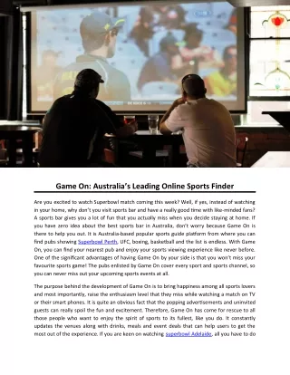 Game On: Australia’s Leading Online Sports Finder