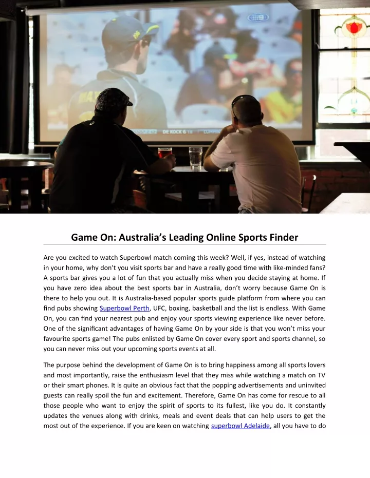 game on australia s leading online sports finder
