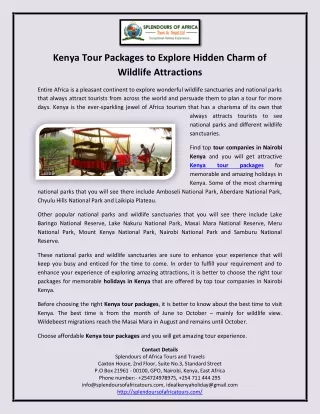 Kenya Tour Packages to Explore Hidden Charm of Wildlife Attractions