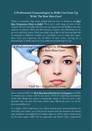 A Professional Cosmetologist in Delhi Can Come Up With The Best Skin Care!
