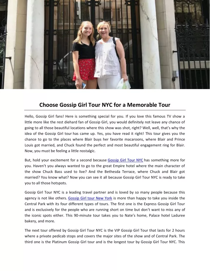 choose gossip girl tour nyc for a memorable tour