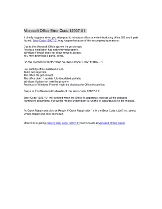 Microsoft Office Error Code 12007-01