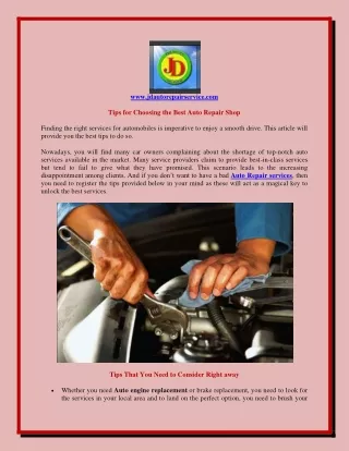 Tips for Choosing the Best Auto Repair Shop