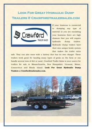 Look For Great Hydraulic Dump Trailers @ Crawfordtrailersales.com