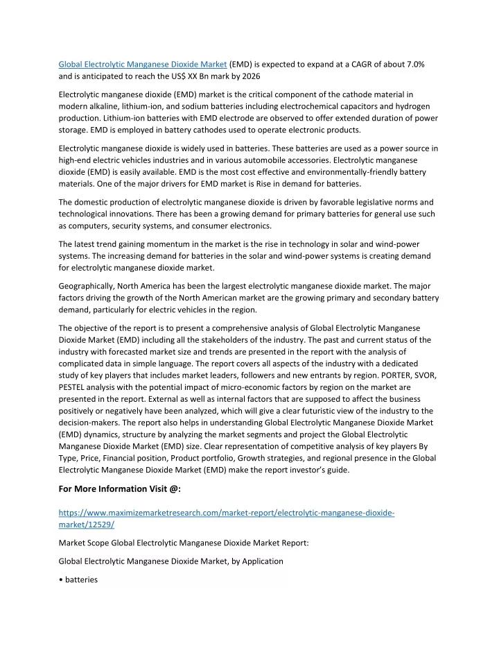 global electrolytic manganese dioxide market