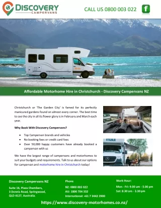 Affordable Motorhome Hire in Christchurch - Discovery Campervans NZ