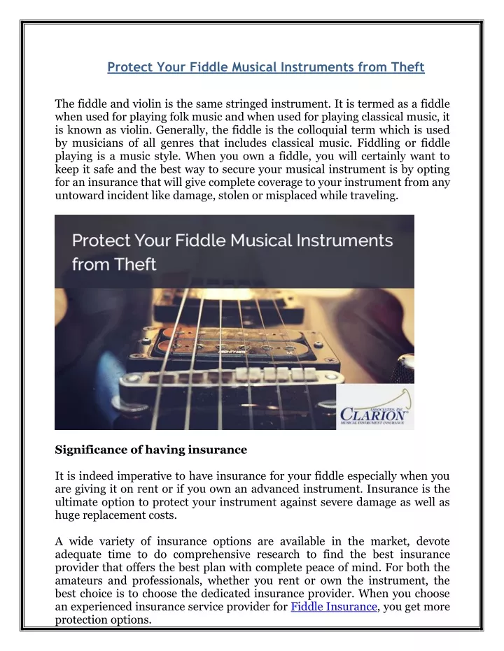 protect your fiddle musical instruments from theft