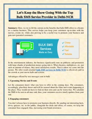 Let’s Keep the Show Going With the Top Bulk SMS Service Provider in Delhi-NCR