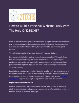 How to Build a Personal Website Easily With The Help Of I2TECHS ?