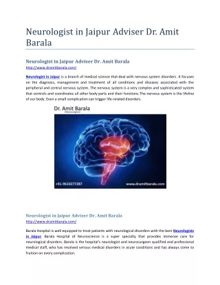 Neurologist in Jaipur Adviser Dr. Amit Barala
