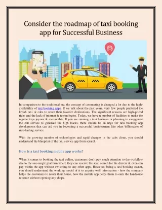 Consider the roadmap of taxi booking app for Successful Business