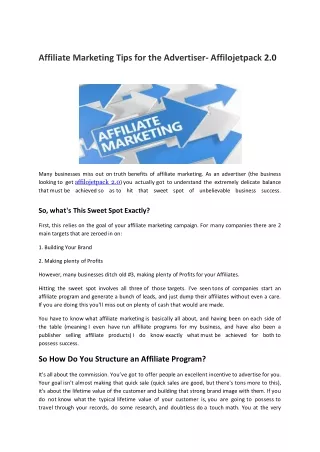 Affiliate Marketing Tips for the Advertiser- Affilojetpack 2.0