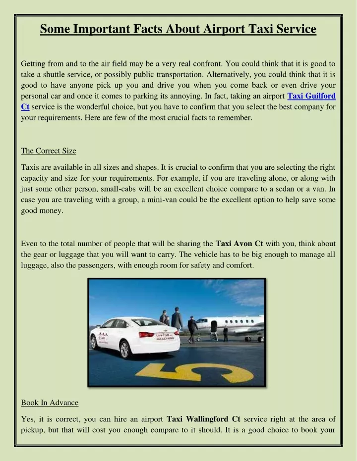 some important facts about airport taxi service