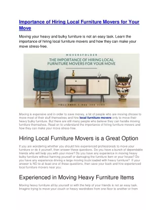 importance of hiring local furniture movers
