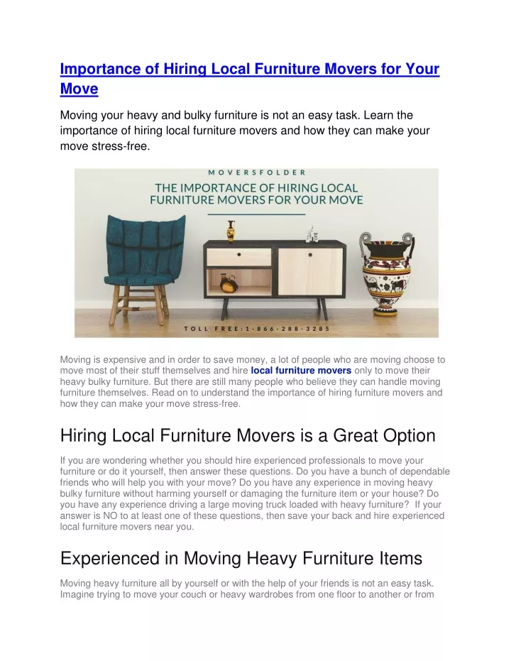 importance of hiring local furniture movers