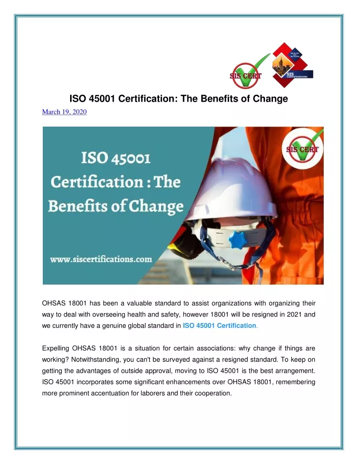 iso 45001 certification the benefits of change