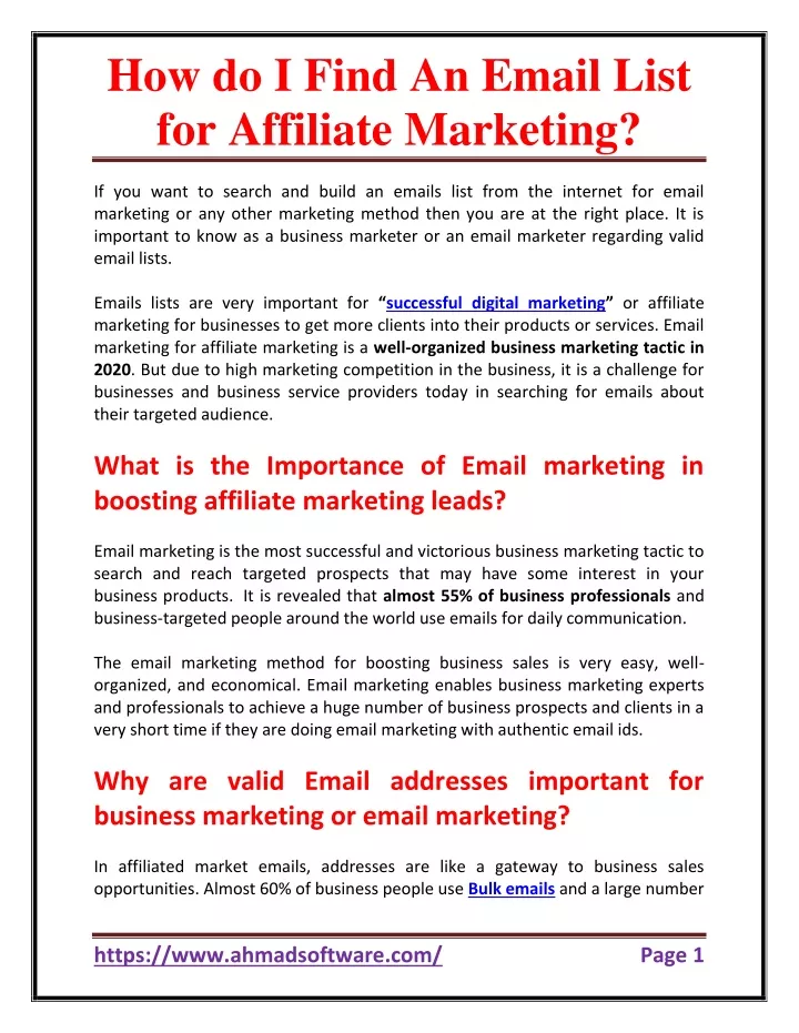 how do i find an email list for affiliate