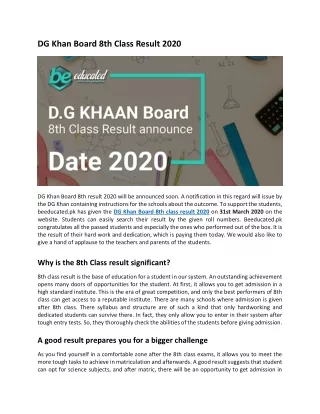 Annual Result Announcement of DG KHAN Board 8th Class 2020