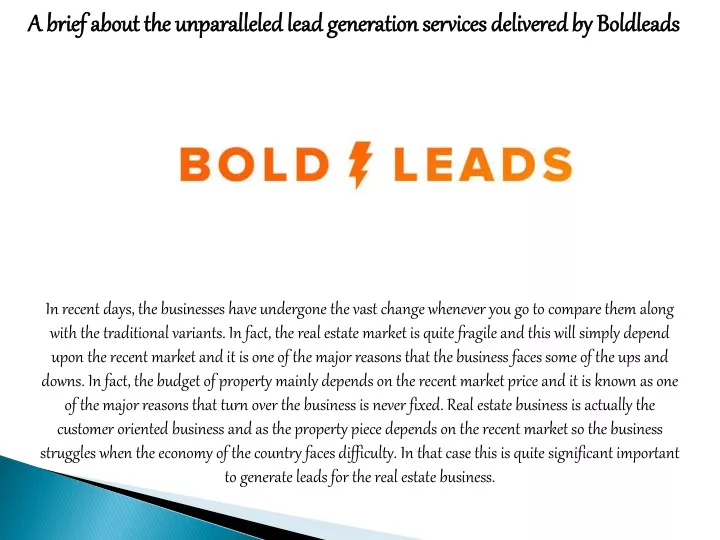 a brief about the unparalleled lead generation