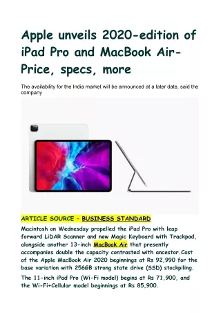 Apple unveils 2020-edition of iPad Pro and MacBook Air: Price, specs, more