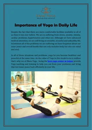 Importance of Yoga in Daily Life