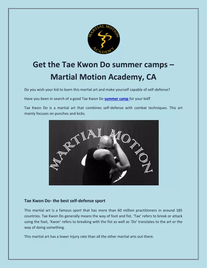get the tae kwon do summer camps martial motion