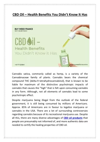 CBD Oil – Health Benefits You Didn’t Know It Has