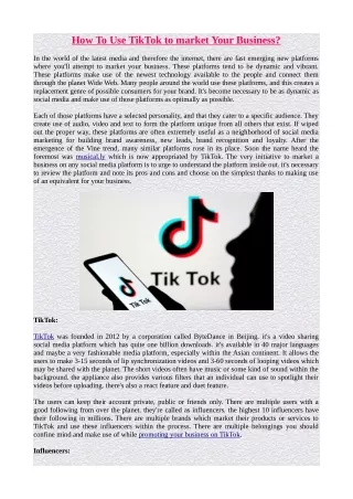 How To Use TikTok to market Your Business?