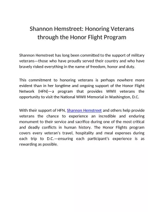 Shannon Hemstreet: Honoring Veterans through HFP