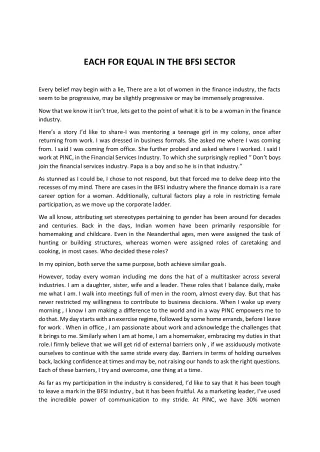 each for equal in the bfsi sector