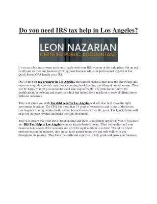 Do you need IRS tax help in Los Angeles?