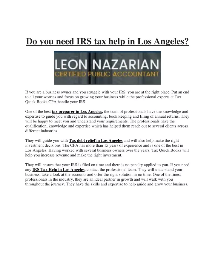 do you need irs tax help in los angeles