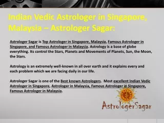 Astrologer Sagar - Famous Astrology Services in Singapore, Malaysia: