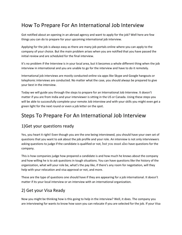 how to prepare for an international job interview
