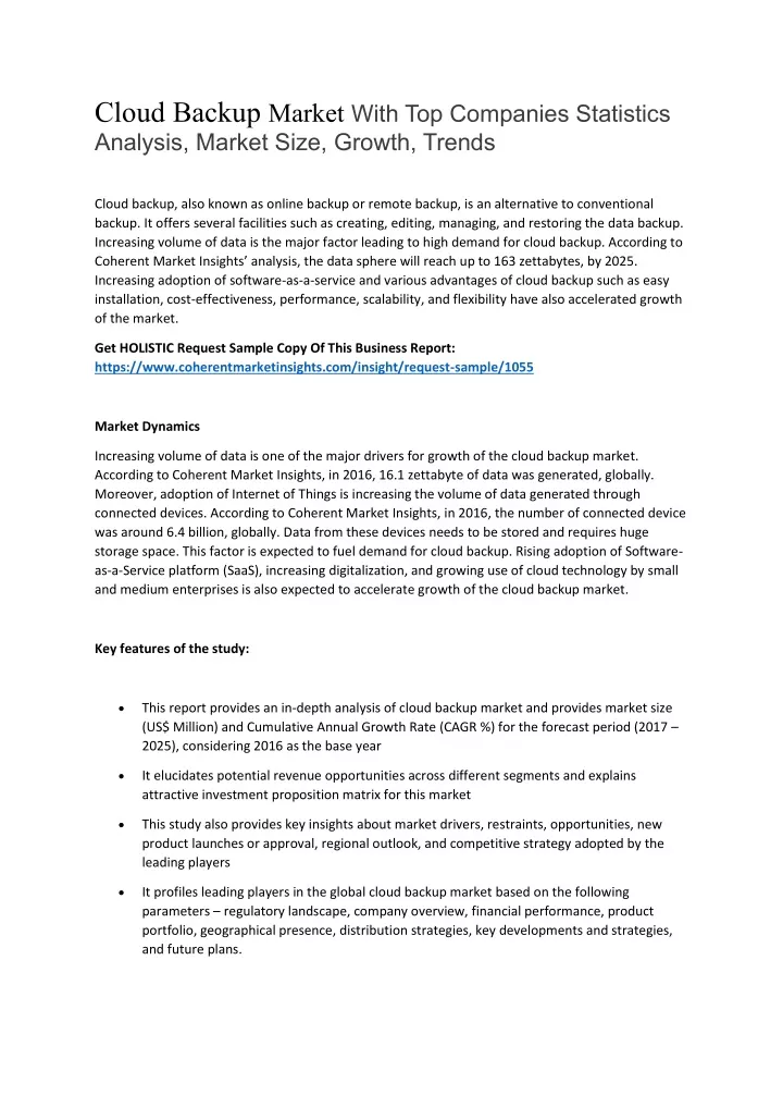 cloud backup market with top companies statistics