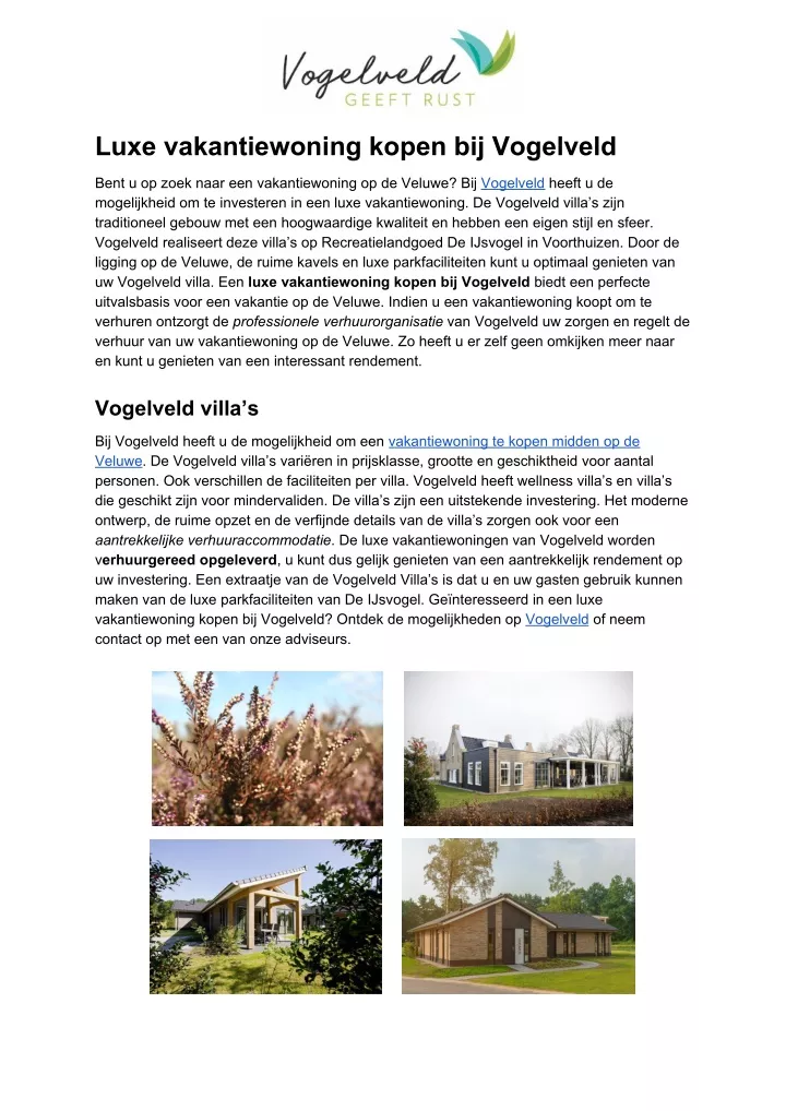 luxe vakantiewoning kopen bij vogelveld