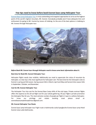 Few tips need to know before book Everest base camp Helicopter Tour