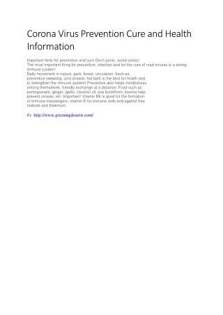 corona virus prevention cure and health