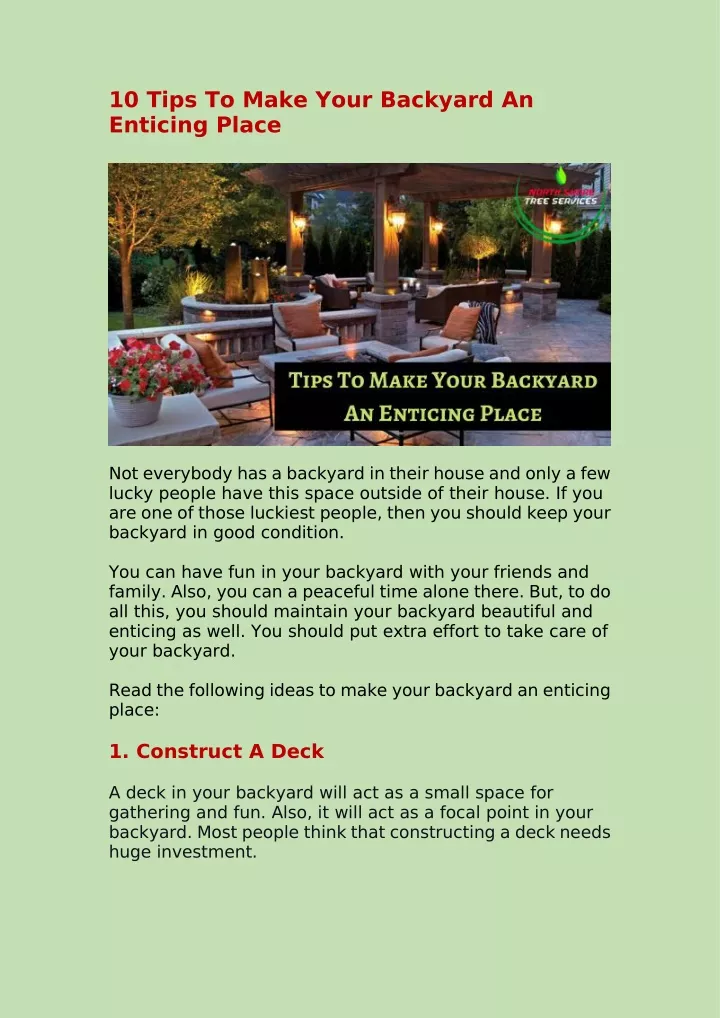 10 tips to make your backyard an enticing place
