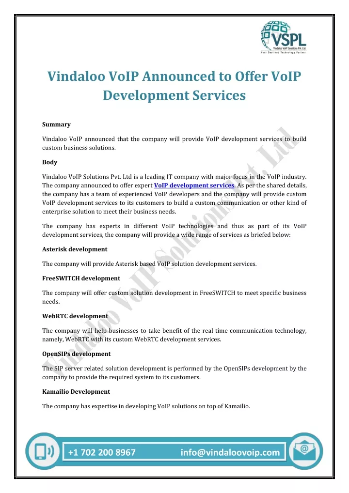 vindaloo voip announced to offer voip development