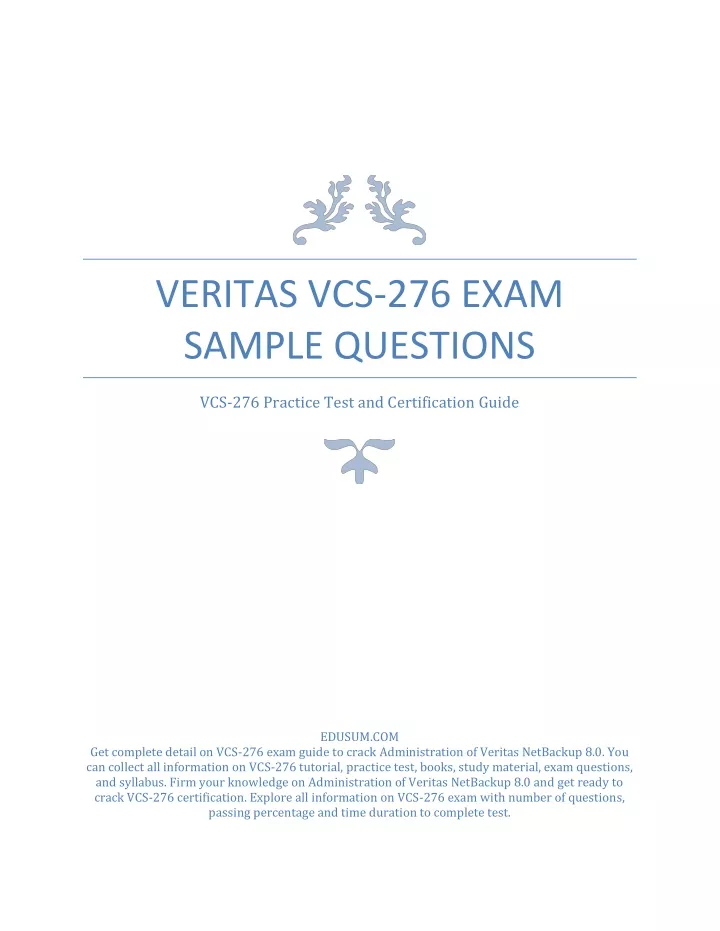 veritas vcs 276 exam sample questions