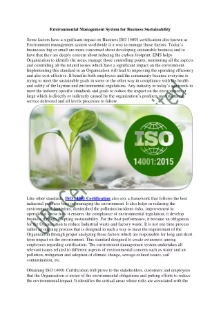 Environmental Management System for Business Sustainability